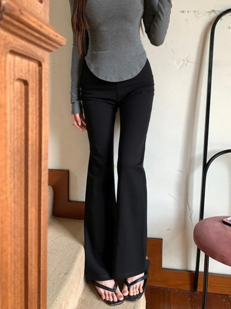 2026 Spring Autumn New Slim Tall Look Versatile Long Trousers Daily Wear Stylish Black High Waist Flared Women Pants