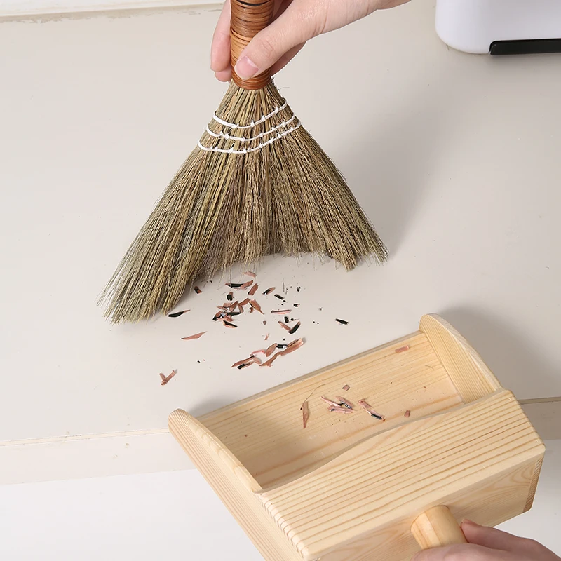 Mini Desktop Broom And Dustpan Set Little Housekeeping Desktop Dust Cleaning Mango Grass Broom And Wooden Pine Dustpan