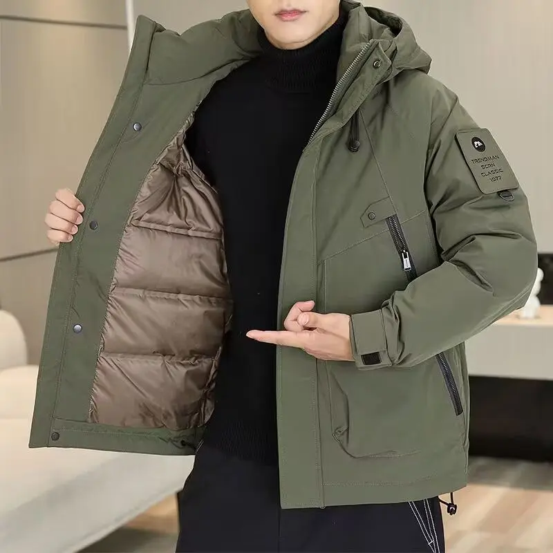 

Winter Down Jacket Men White Duck Down Cargo Jacket Multi-pocket Zipper Coat Warm Windproof Windbreaker Luxury Brand Men Clothes