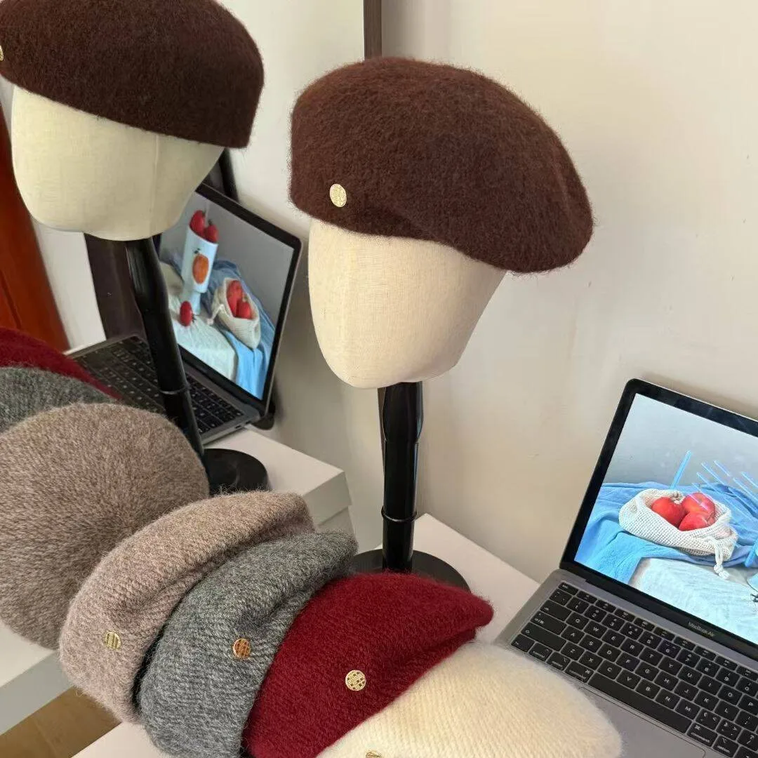 2026 New Korean Style Winter Beret Cap For Women Wool Lable Solid Fashion Female Newboy Hat Bonnets Outdoor Best Matched Gift