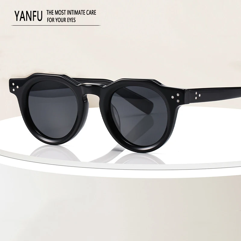 

New Retro Thick Polarized Round Acetate Sunglasses Man Large Fashion Fishing Men UV400 Outdoor Glasses Women Eyeglasses 143mm