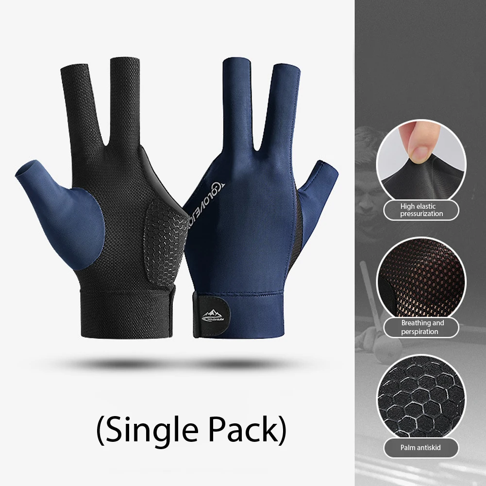 Black/Grey/Blue Spandex Snooker Billiard Cue Glove Left Hand Three Finger Open Glove Suitable for Left Handed Players