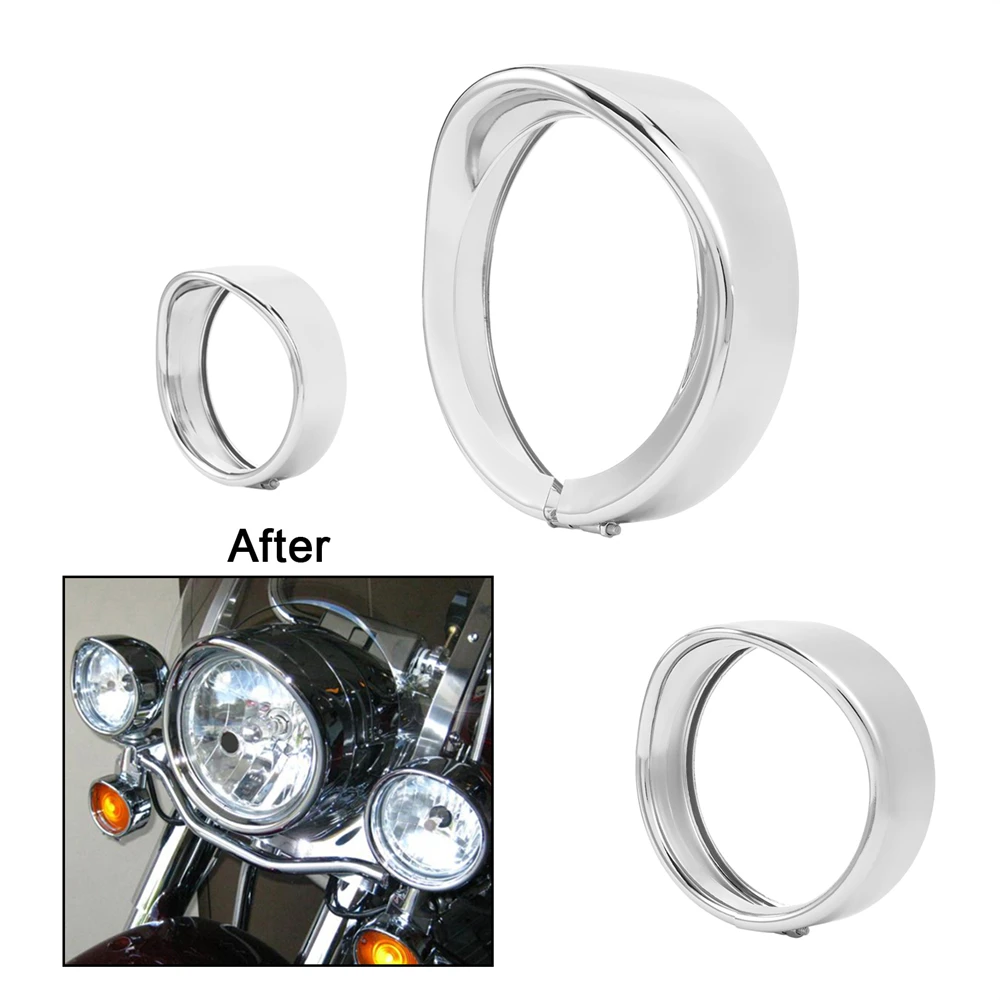 Motorcycle 7'' Headlight Visor Style Trim Ring 4.5'' Fog Light Trim Cover Black Chrome for Harley Touring Road King Dyna Softail