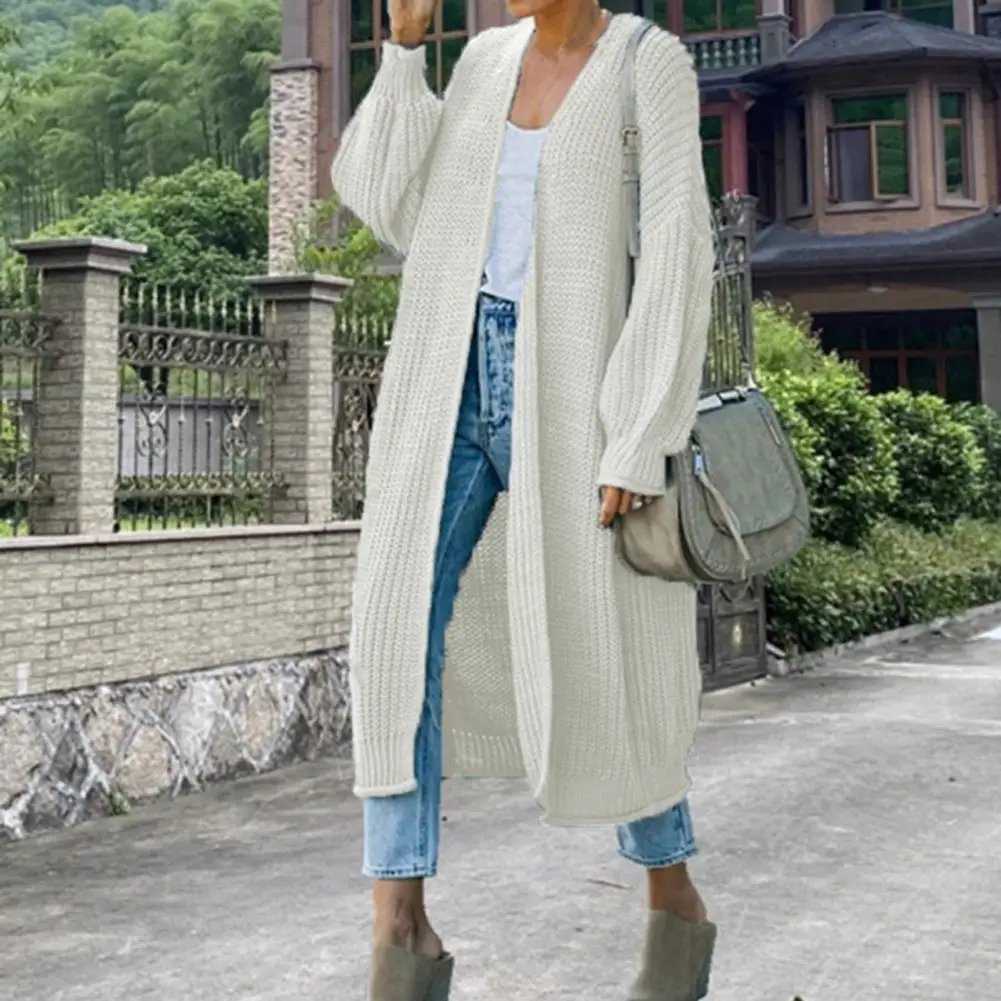 

Chic Sweater Cardigan Long Sleeve Loose Long Cardigan Female Solid Color Long Sweater Knit Overcoat Knitwear