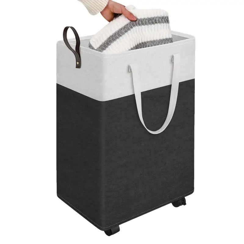 

75/90L Rolling Slim La​undry Basket Standing Clothes Organizer Basket Portable Clothes Storage Bucket with Wheels & Handle