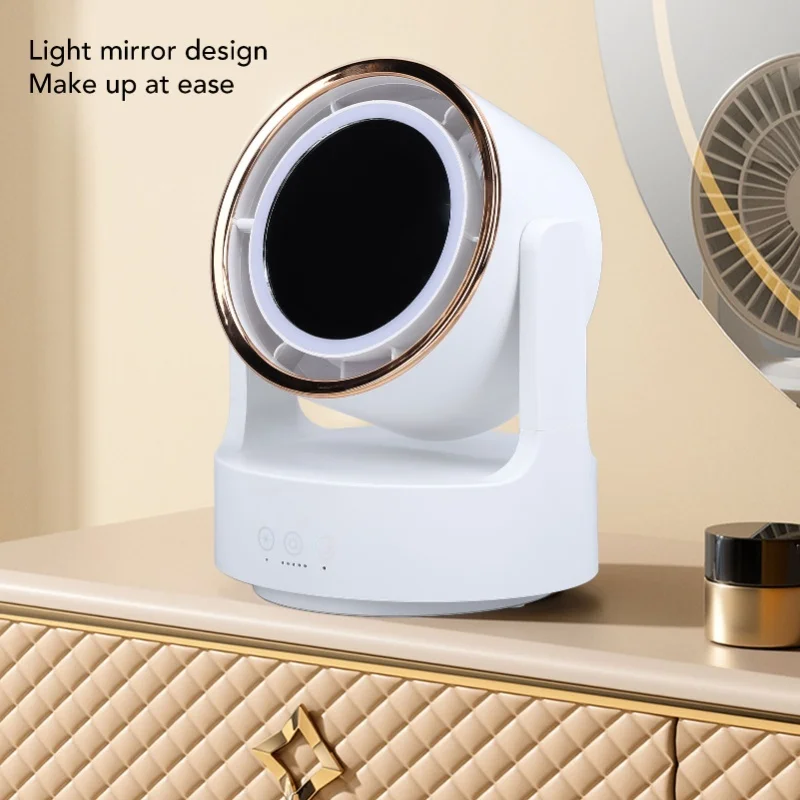 Lighted Mirror Fan Multifunctional Silent Oscillating Rechargeable Desk Bladeless Fan For Home Office Live Broadcast Dormitory