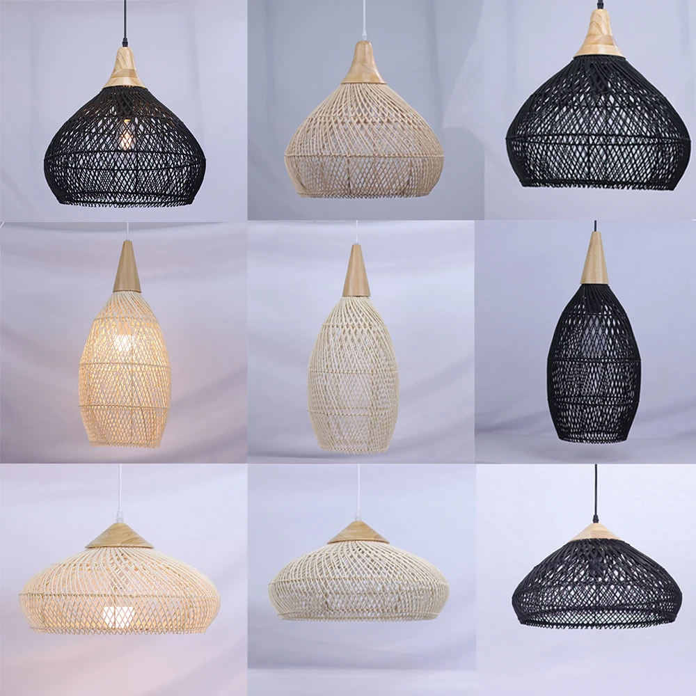 JOYINLED Kronleuchter im japanischen Stil, gewebte Hängelampe, handgefertigte Rattan-LED-Leuchte, Vintage-Beleuchtung für Esszimmer, Restaurant, Zuhause