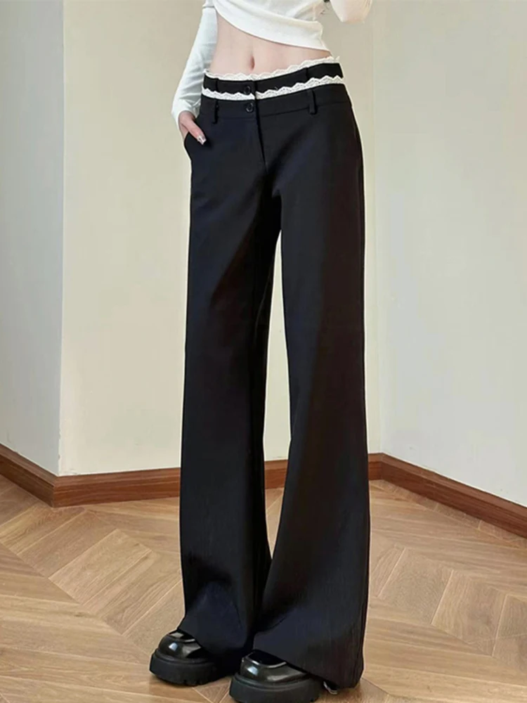 

Women's Casual Contrast Spliced High Waist Pants Straight Black Pants Street Trendy Chic Loose Trousers Spring Autumn New