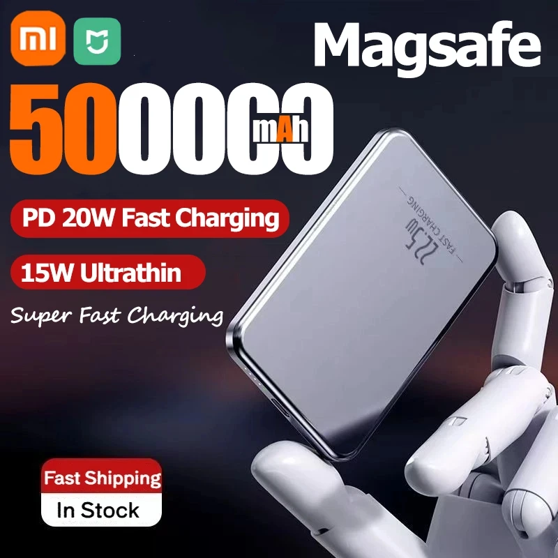 Xiaomi Ultra Slim Wireless Power Bank 100000mAh Mac Safe Fast Charge Magnet Auxiliary Battery Magnetic For IPhone Samsung New