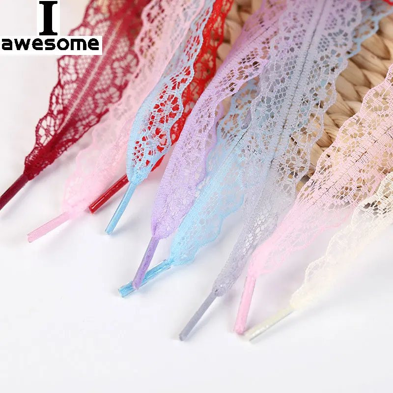 10 Colors 1Pair Fancy Lace Shoelaces for Women Casual Shoes Width Flat Shoelace for Sneakers Black White Shoe Laces Accessorices