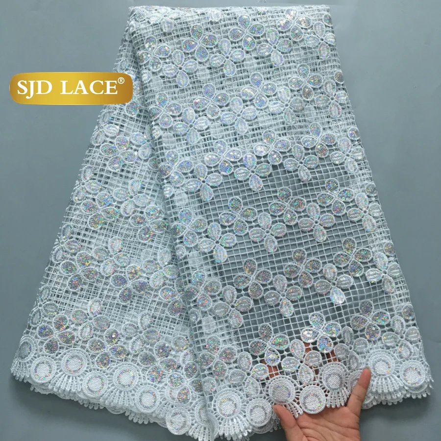 SJD LACE African Guipure Cord Lace Fabric 2025 High Quality 4526 White Water Soluble Lace Fabric Embroidery for Wedding Dresses