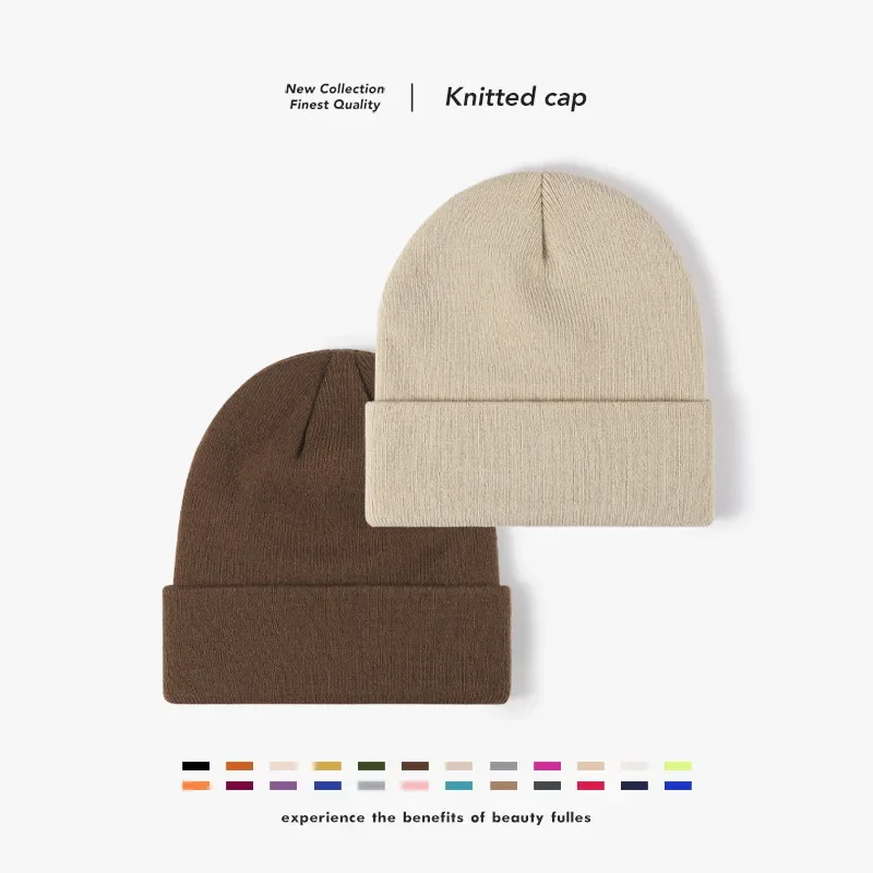 Brand Oohmy Winter Beanie Caps Acrylic Knit Hats for Men Women Soft Warm Cuffed Bonnets Headwear Kpop Vintage Outdoor Sports