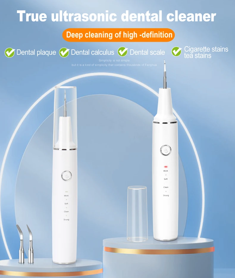 Teeth Cleaner, Rechargeable Teeth Cleaner for teeth cleaning and tartar removal, equipped 4 cleaning heads and LED light, a whi