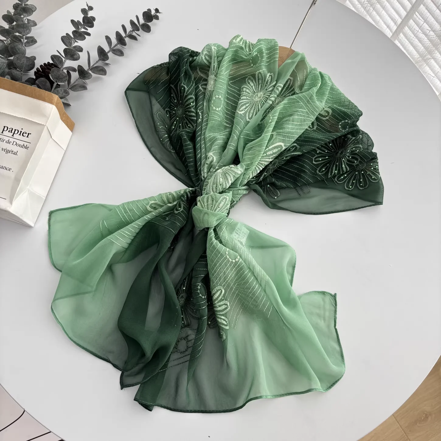 2026 Luxury women's scarves 100% silk neck scarves handmade floral embroider orange blue green head scarf shoulder cape