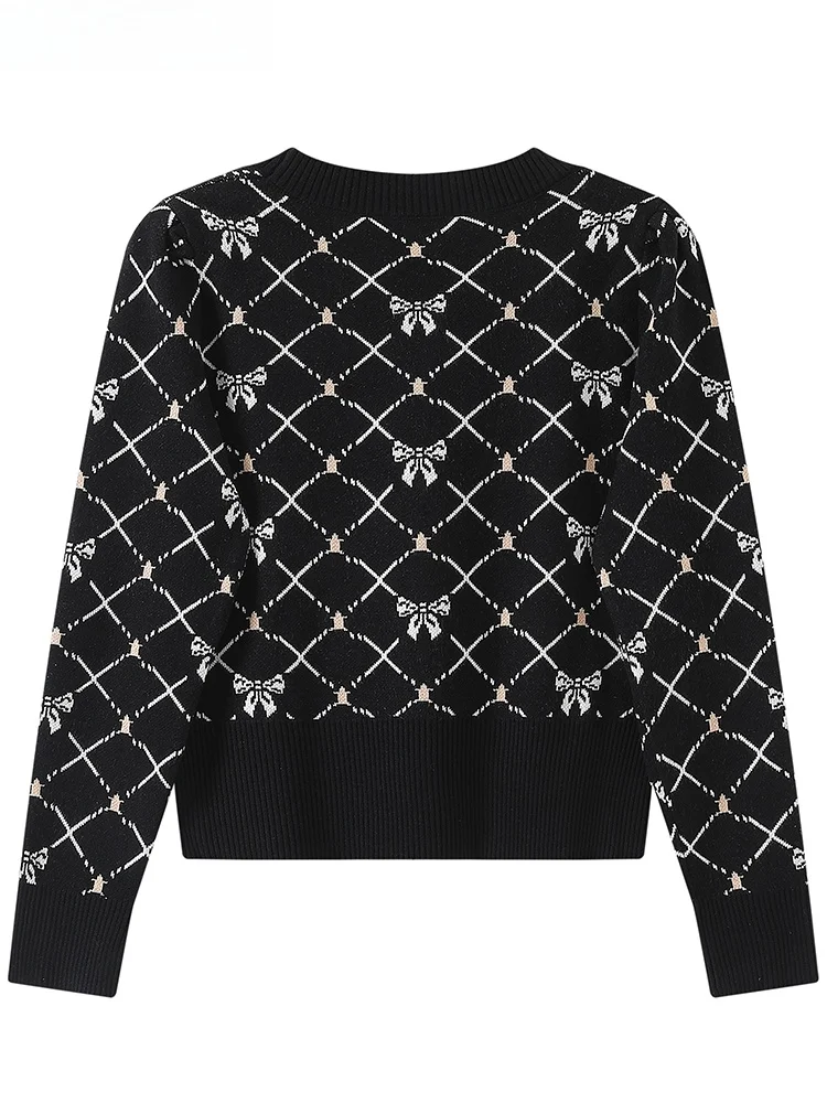 Coréen Sle noeud brodé tricots femmes coupe ajustée printemps automne couche de finition V Ne Long Sve ort longueur