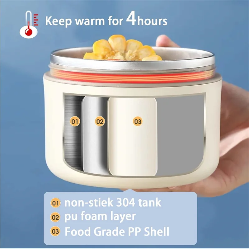 Portable Insulated Lunch Container Set for Adult, Stackable Stainless Steel Bento Lunch Box for Hot Food, Leakproof Thermal Food