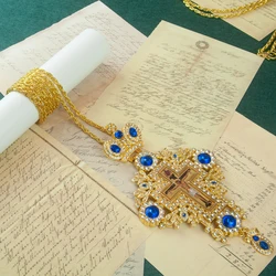 HTISOK Bishop-Worthy Pectoral Cross Necklace for Greek Orthodox Church Priests – Beautifully Hollowed and Intricately Designed