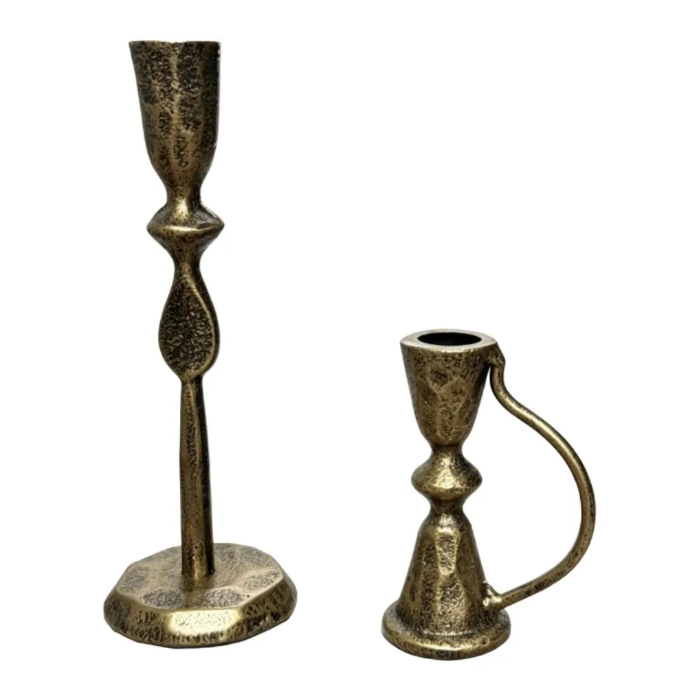 2pcs Retro Iron Candle Holders Set Antique Copper Taper Candlesticks For Fireplace Dining Table Home Decor Centerpieces