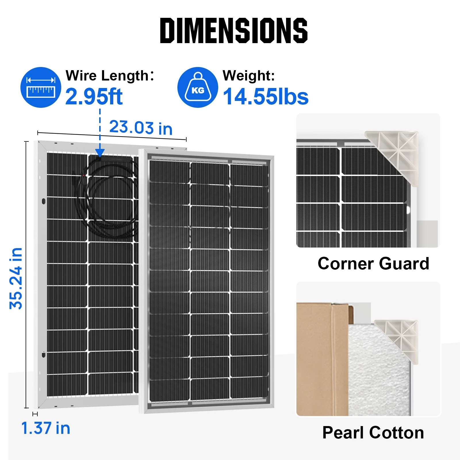 ECO-WORTHY Bifacial 100 وات 12 فولت لوحة شمسية أحادية البلورية صلبة عالية الكفاءة وحدة PV شاحن الطاقة لأشعة الشمس، Rvs