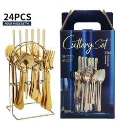 24Pcs tableware set gift box Stainless steel Western steak knife fork spoon kitchen tool set for household commercial dinnerware