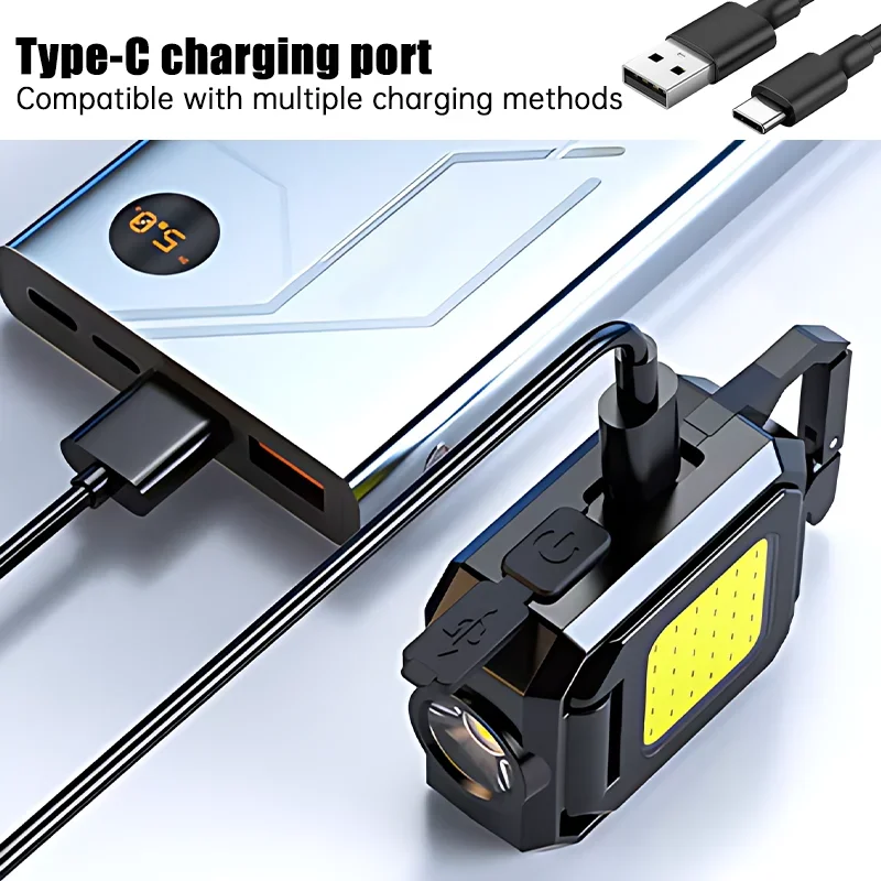 مصابيح LED صغيرة محمولة باليد USB قابلة للشحن LED COB أضواء العمل سلسلة مفاتيح مقاومة للماء فانوس طوارئ للتخييم في الهواء الطلق