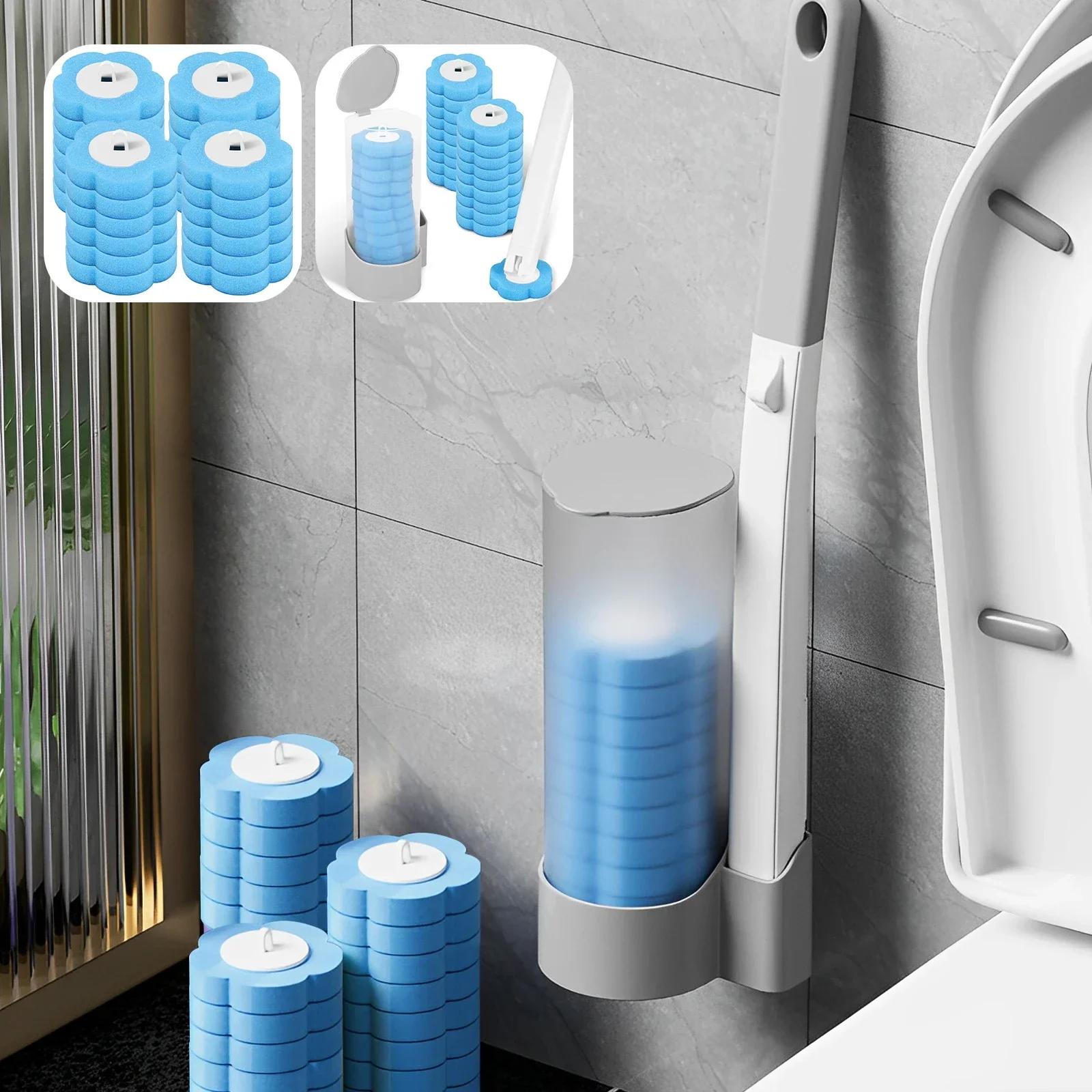 

6-24Pcs Disposable Toilet Brush Long Handle Wall-mounted Wc Cleaning Tool Kit with Replaceable Brush Head Bathroom Accessories