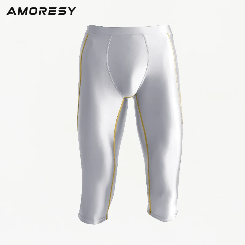 AMORESY Men\'s Shiny Gloosy Fitness Capris Breathable Running Yoga Satin Compression Leggings Sport Tights Sportswear Swim Pants