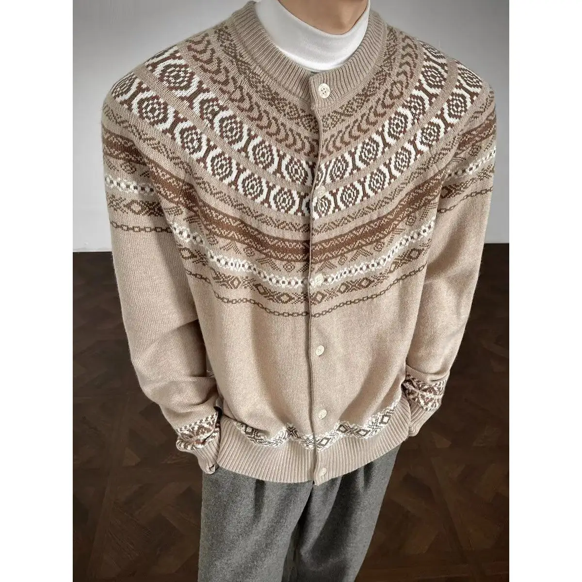 

Повседневный вязаный свитер в американском стиле ретро с v-образным вырезом, мужской цветной открытый кардиган, мягкий полиэстер, длинная зимняя верхняя одежда све