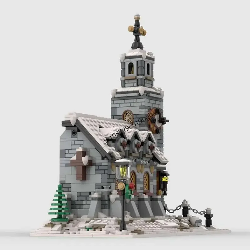 New 1074Pcs City Hot Selling Street View Moc Modular Winter Church Model  Custom Puzzles Diy Creative Ideas Toys Christmas Gifts