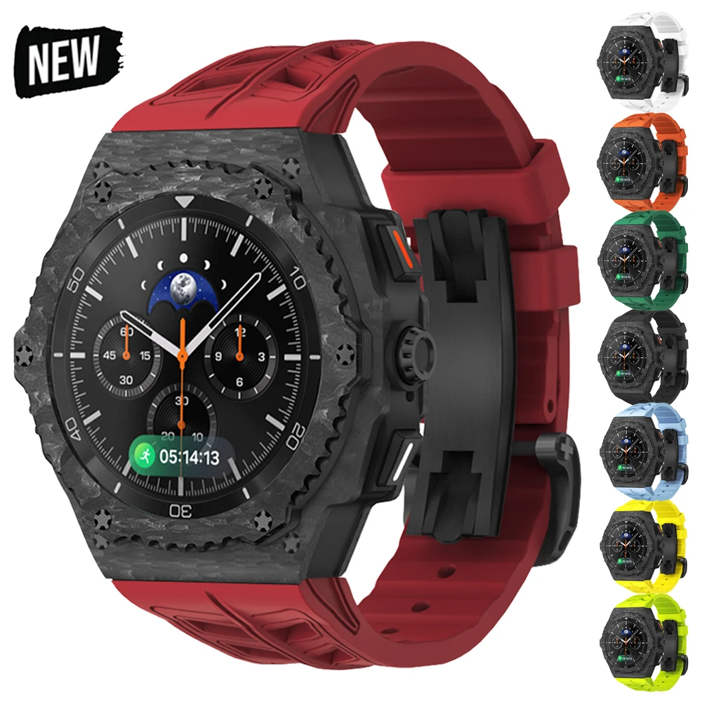 

Carbon Fiber Case Modification Kit for Samsung Galaxy Watch 8 44mm Fluororubber Strap for Galaxy Watch 8 Classic 46mm Mod Kit