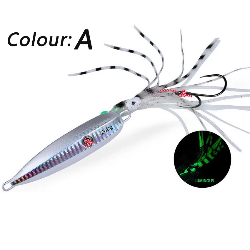 1PC Slow Pitch Jigging Lure Dual Hook Glow-in-the-Dark Slow Jig Fishing Bait 60g-180g 200g For Offshore Saltwater Boat Fishing