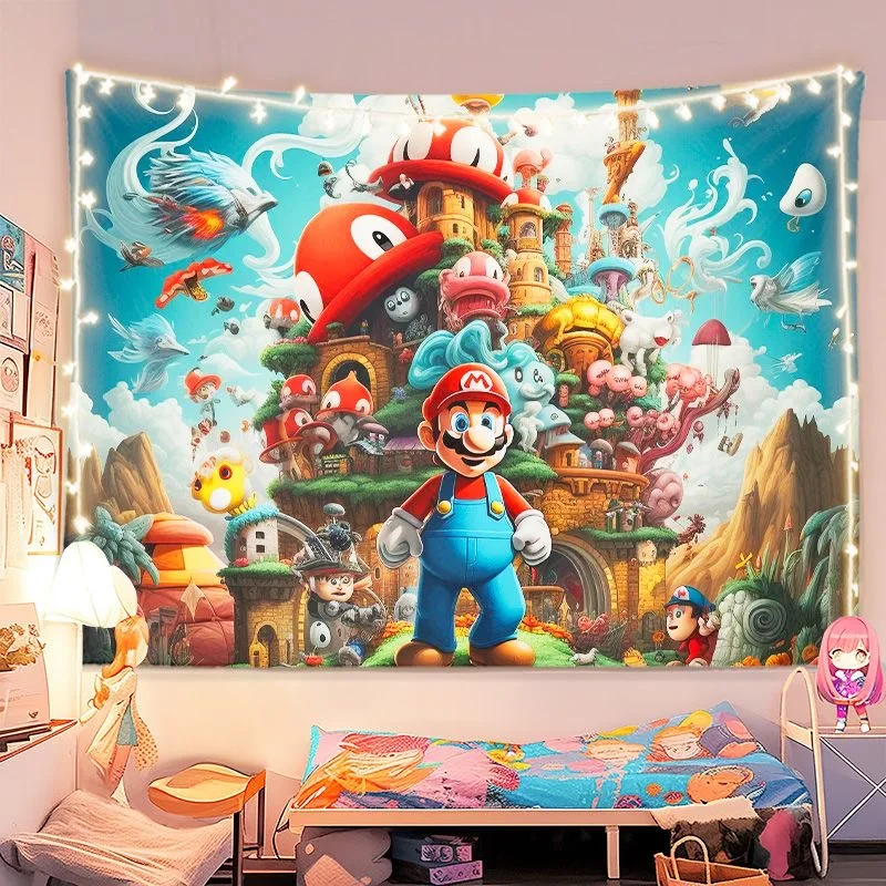 Cartoon Game Super Bros Printed Tapestry Marioed Luigied Background Wall Cloth Bedroom Living Room Home Wall Decorative Tapestry