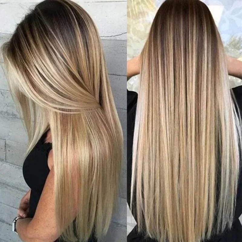 

72cm Women Long Straight Wig With Hair Net Blonde Synthetic Hair Wigs Headgear For Daily Wear