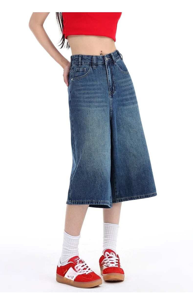 

Женские широкие короткие джинсы American High Street. Новые летние модные и универсальные удобные свободные джинсы семи дюймов.