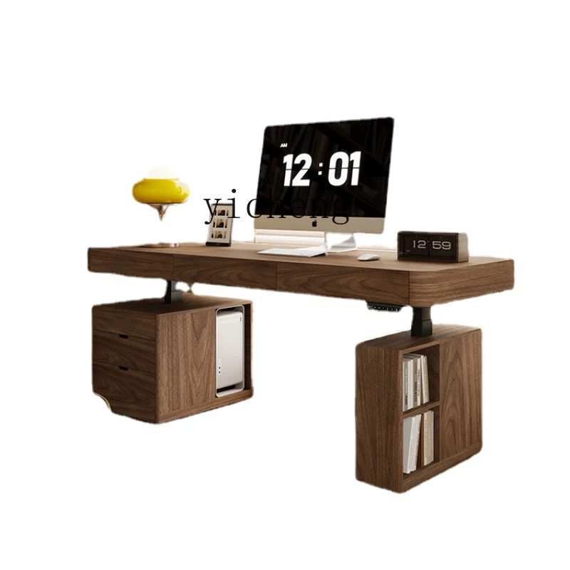 Zws Electric Adjustable Intelligent Walnut Solid Wood Home Double Motor Three-Section Learning Writing Desk