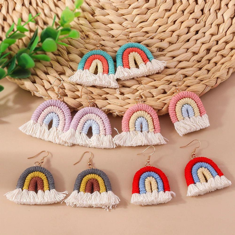 Aihua handgemachte gestrickte Regenbogen Kaktus Ohrringe für Frauen Mädchen schöne gehäkelte Wüste grüne Pflanze Ohrringe Sommers chmuck Geschenke – Detail 2