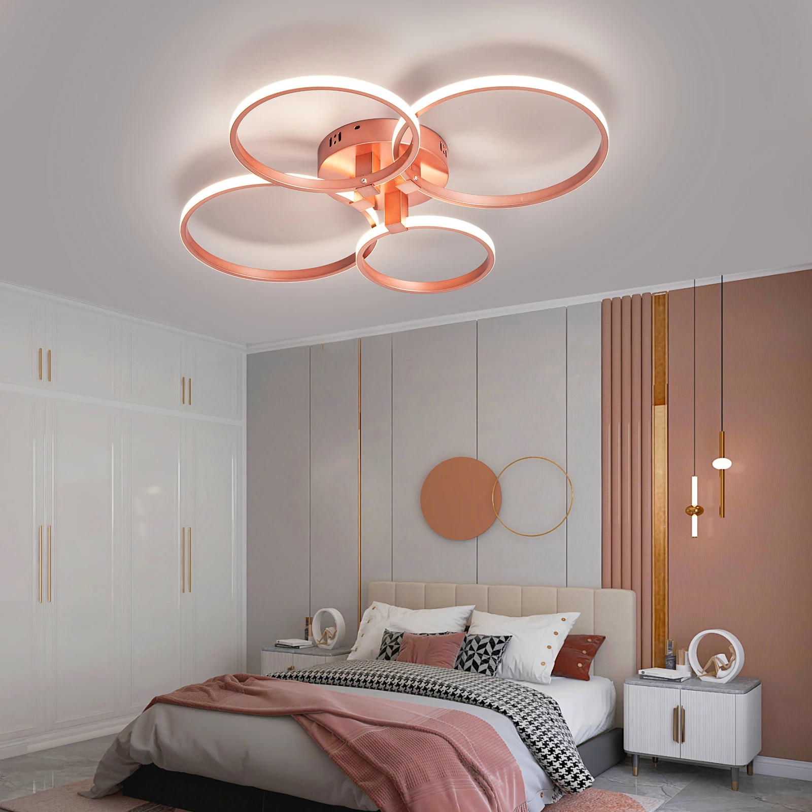 NEO Gleam-Lustre LED Moderne pour Salon, Chambre à Coucher, Couloir, Foyer, Salle d\'Étude, Plafonnier Nik, Rose localité Peint