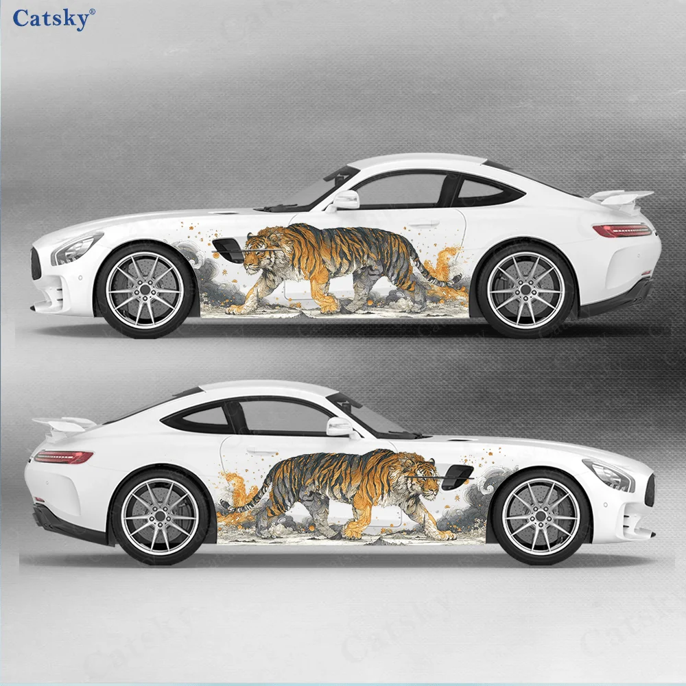 

Traditional Ink-Style Tiger Car Side Sticker Decor,PVC Waterproof Scratch Resistant Decal, Car Protection, Auto Accessories Gift