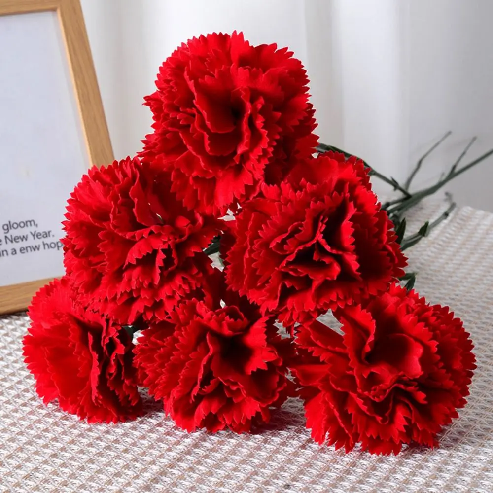 5 Piezas de Flores Artificiales de Alta Calidad, 5 Cabezas, Seda, Color Rojo, Claveles Pequeños, Accesorios para Guirnaldas