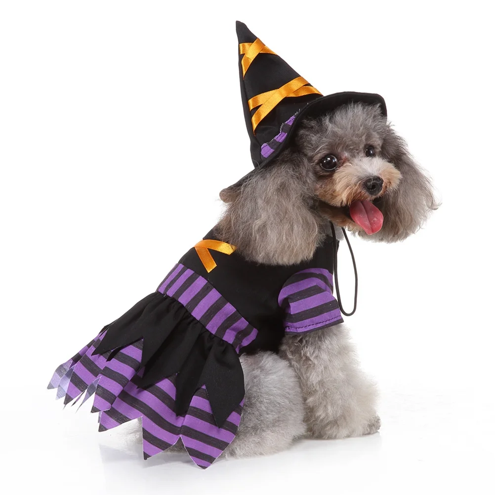 

Pet Witch Costume For Puppy Dog Durable Fashion Design Cool Look Outdoor Walking Jogging Activity Comfortable Easy Wear