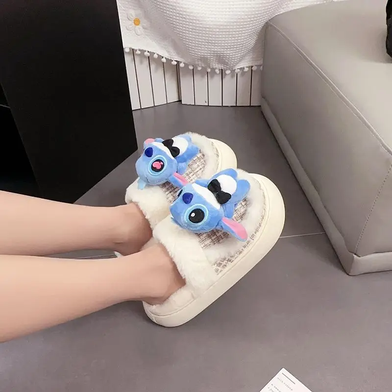 Stitch Couple Cotton Slippers Stomping Feeling Plush Warm Shoes Winter Home Ins Girl Fashion Cute Personalized Baotou Slippers