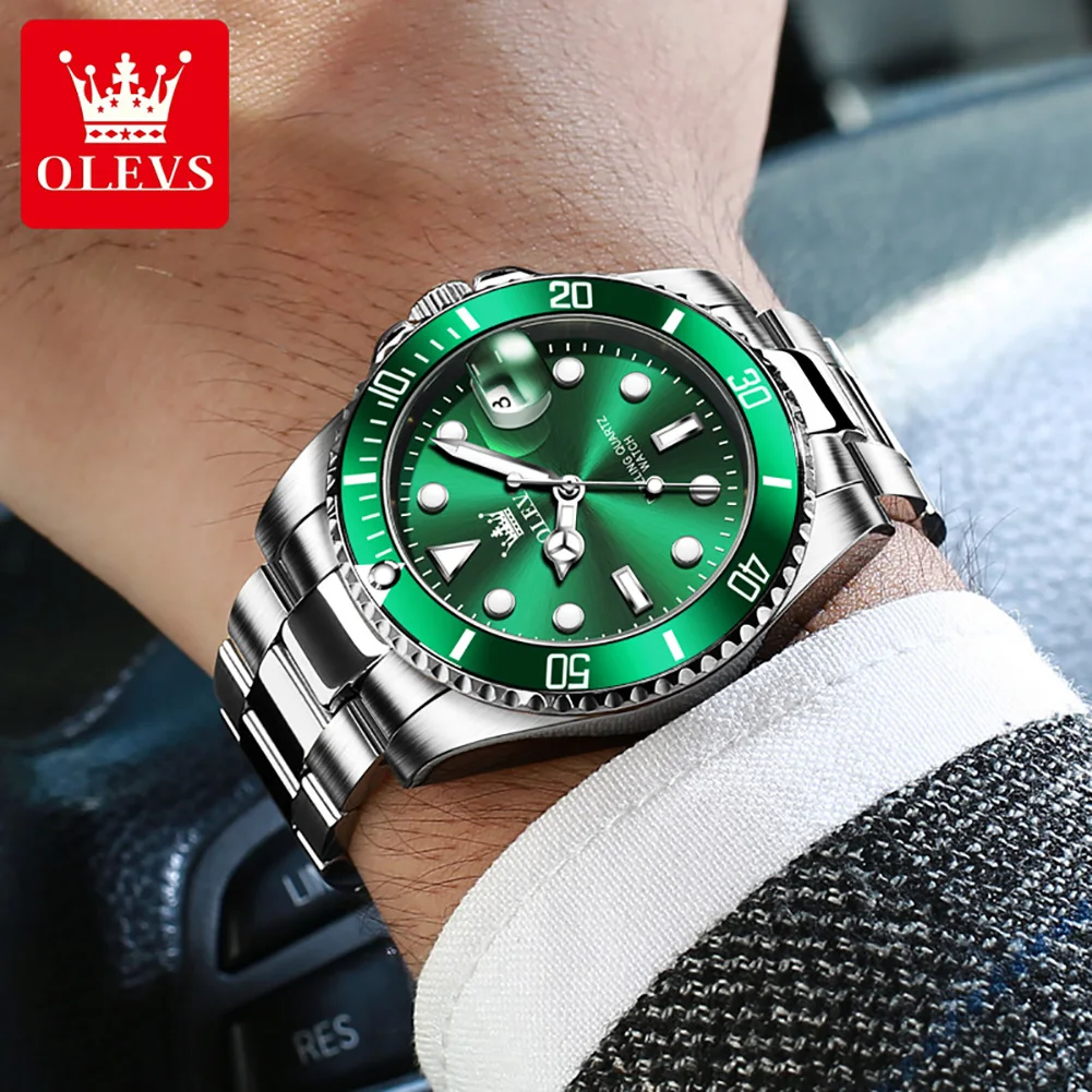 

OLEVS Classic Green Mens Watches Top Brand Luxury Watch For Man Stainless Steel Waterproof Quartz Clock Relogio Masculino
