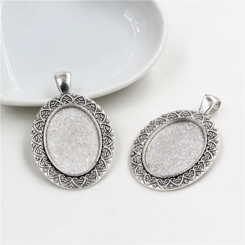 10pcs 18x25mm Inner Size Antique Bronze Silver Plated Flowers Style Cameo Cabochon Base Setting Pendant necklace findings