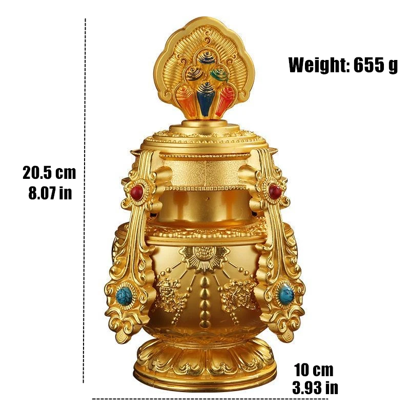 Tibetan Bottle Inlaid Gem Handicraft Buddhism Alloy Engraved Holy Water Storage Bottle Tantric Altars Home Desktop Decorative