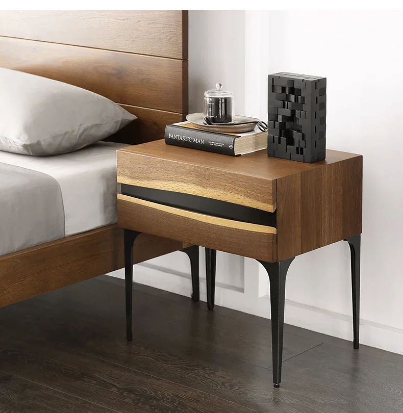 

Retro/Antique Oak Minimalist Modern Living Room Bedroom Iron Bedside Table