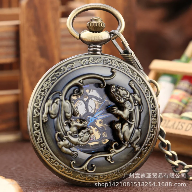 New Foreign Trade Hot Sale Retro Hollow-out Three-Dimensional Pocket Watch Roman Face Manual Manipulator Pocket Watch O