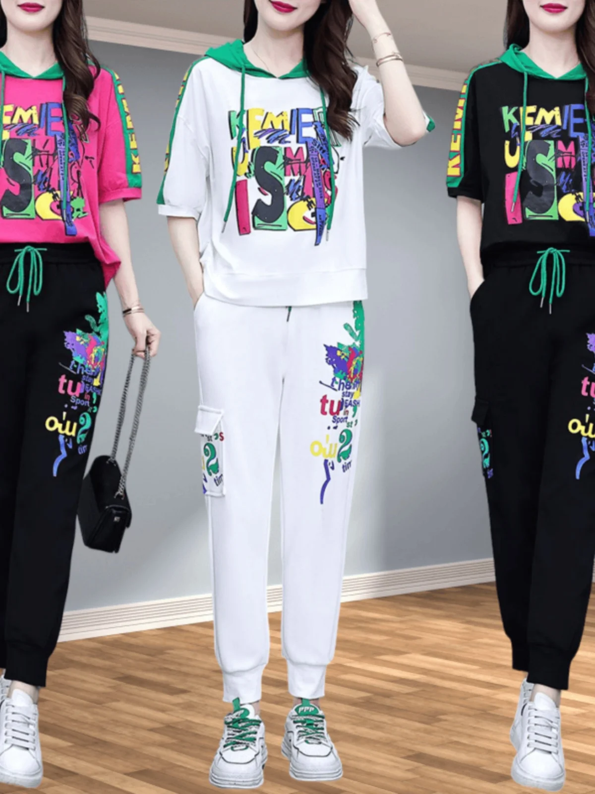 

Fashionable Ladies Casual Sportswear Set Short Sleeve Two-Piece Suit Elegant Age-Defying Small Stature Suitable Summer Outfit