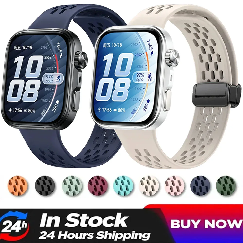 Original Magnetverschluss Silikonarmband für Huawei Watch Fit 5/4/3 Atmungsaktives Verstellbares Band für Huawei Watch Fit 4/5 Pro Correa