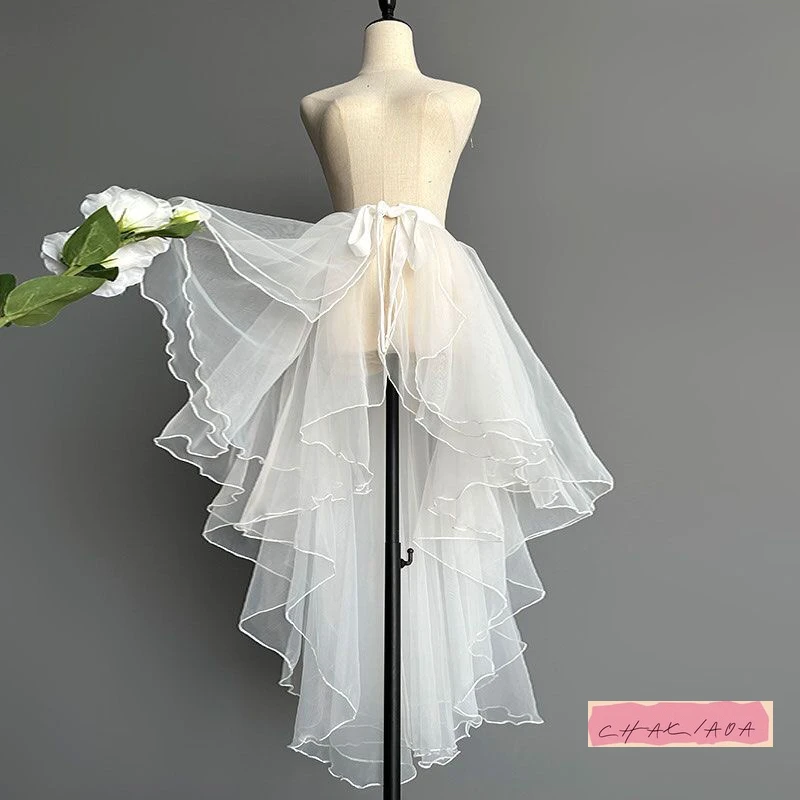 Textura de vidro lolita estilo balé dança gaze saia de uma peça grande pêndulo malha avental médio e longo com arrastando