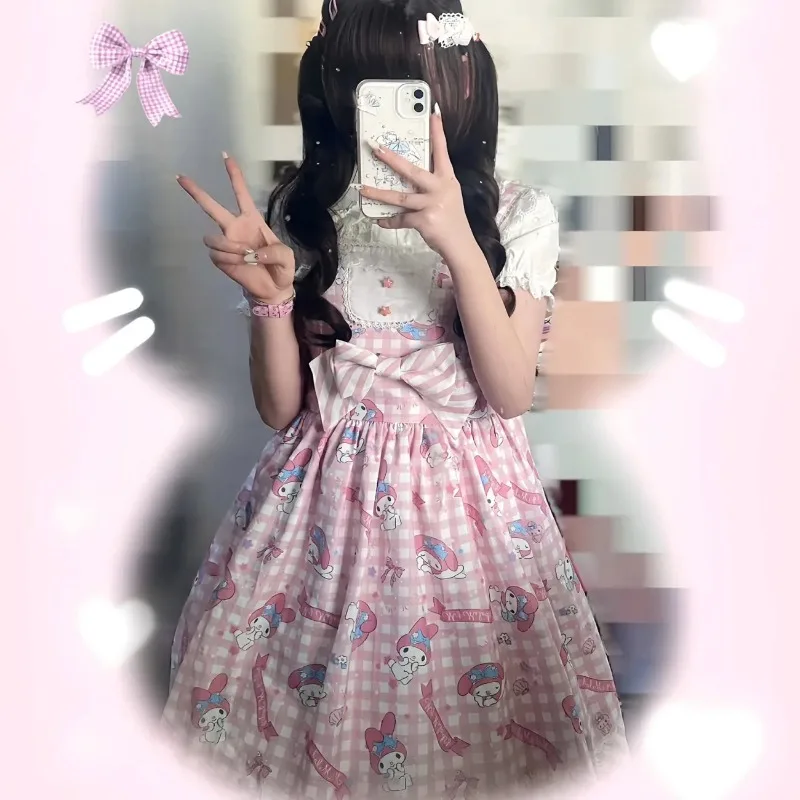 Sukienka Lolita Sanrio Anime Cinnamoroll Damska Kawaii Kreskówka Kuromi My Melody Kokarda Akcesoria Koronkowa Sukienka Księżniczki Prezent na Boże Narodzenie